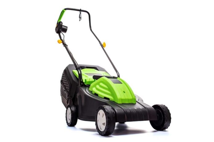 Garden,Electric,Lawn,Mower,With,A,Grass,Collector,Isolated,On