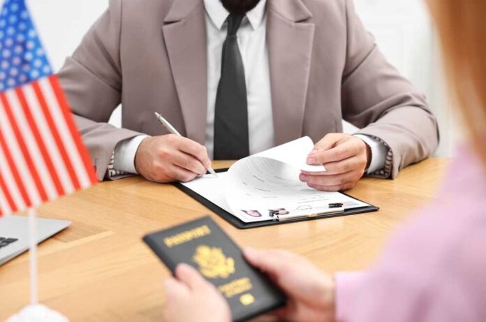 Immigration,To,United,States,Of,America.,Embassy,Worker,Approving,Visa