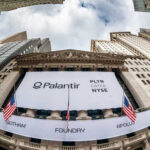 Palantir Technologies banner displayed on the New York Stock Exchange building