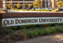 Sign for Old Dominion University at the campus entrance