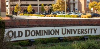 Sign for Old Dominion University at the campus entrance
