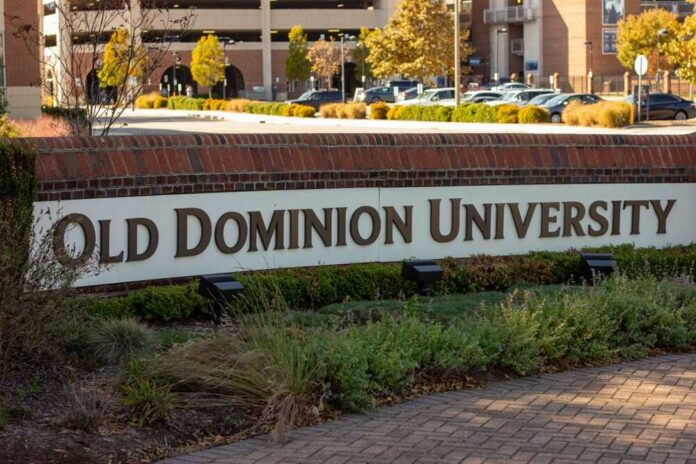Sign for Old Dominion University at the campus entrance