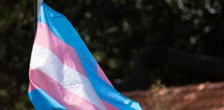 Transgender pride flag waving in the breeze