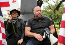 Two individuals at a protest, one holding a sign and the other with a megaphone
