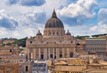 St. Peter's Basilica in Vatican City under a cloudy sky