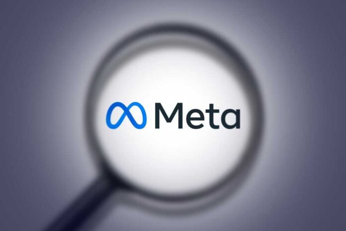 Magnifying glass focusing on the Meta logo