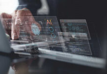 Sovereignty Push Threatens Europe’s Tech Hands typing on laptop with AI and code overlays