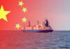 Ship at sea with Chinese flag overlay