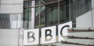BBC building entrance with glass facade