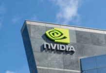 Nvidia logo on building against blue sky