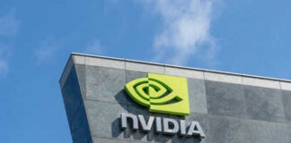 Nvidia logo on building against blue sky