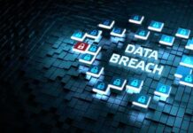 Cybersecurity concept with data breach alert and padlock icons