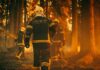 Wildfire Smoke Puts World Cup Air On Watch Firefighters walking through a smoky forest during a wildfire