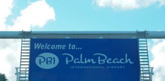 Welcome sign for Palm Beach International Airport