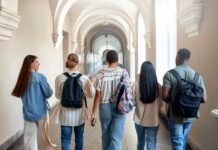 White House Broadside: Gen-Z Called ‘Lazy’ Group of students walking through a university corridor