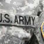 military uniform with embroidered name tape and flag patch