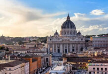 Women-Led Rites? New Bishop’s Flashpoint St Peters Basilica with surrounding cityscape at sunset