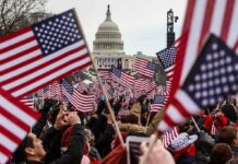 On-Air Meltdown Over Trump Pardons Crowd waving American flags near the U.S. Capitol
