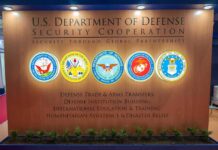 U.S. Department of Defense display wall with service seals