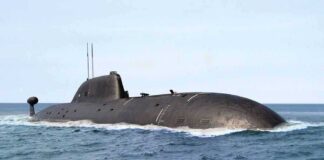 Submarine cruising on the ocean surface