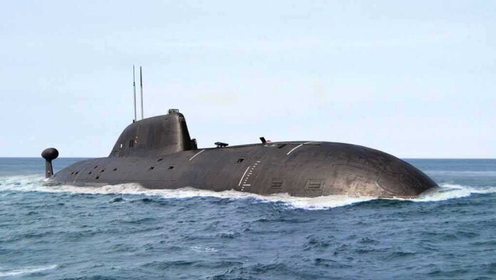 shutterstock_1328617943 Submarine cruising on the ocean surface