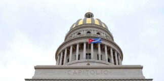 Capitol building dome with columns and a flag