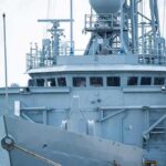 naval ship bridge with radar and antennas