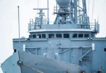 naval ship bridge with radar and antennas