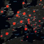 Map of Europe with red data circles highlighting cities