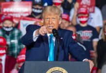 Trump Just Couldn’t Resist This 2028 Tease speaker pointing during a rally