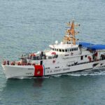 U.S. Coast Guard patrol boat cruising at sea