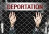Nine Counts, One Flight — He’s Gone Hands gripping chain-link fence with deportation sign