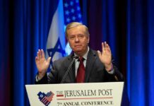Big Money Floods SC – Panic Or Power Play? Lindsey Graham speaking at a podium with hands raised