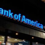 Bank of America branch exterior at night