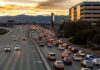 Evening traffic jam on a multi-lane city highway