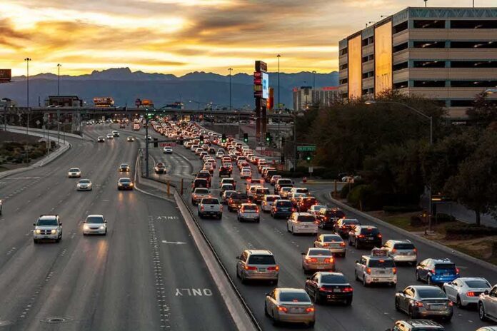 Evening traffic jam on a multi-lane city highway