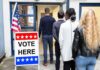 Name Doppelgänger Chaos Threatens Senate Race Voters standing in line at a polling place entrance