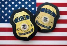 Morristown ICE Standoff Sparks Outrage ICE badges on an American flag background